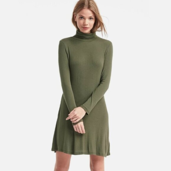 Gap Cozy Modal A-Line Turtleneck Dress in Forest Green - Picture 1 of 5